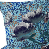 Set of Two 16" X 16" Blue and Green Butterfly Blown Seam Floral Indoor Outdoor Throw Pillow
