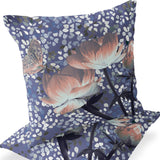 Set of Two 16" X 16" Blue and Orange Butterfly Blown Seam Floral Indoor Outdoor Throw Pillow