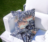 Set of Two 16" X 16" Blue and Gray Butterfly Blown Seam Floral Indoor Outdoor Throw Pillow