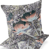 Set of Two 16" X 16" Blue and Pink Butterfly Blown Seam Floral Indoor Outdoor Throw Pillow