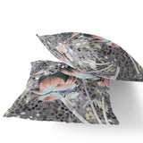 Set of Two 16" X 16" Gray and Pink Butterfly Blown Seam Floral Indoor Outdoor Throw Pillow