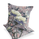 Set of Two 16" X 16" Gray and Yellow Butterfly Blown Seam Floral Indoor Outdoor Throw Pillow