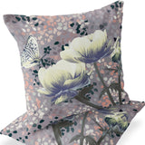 Set of Two 16" X 16" Gray and Yellow Butterfly Blown Seam Floral Indoor Outdoor Throw Pillow