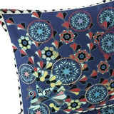 Set of Two 16" X 16" Blue and White Peacock Blown Seam Floral Indoor Outdoor Throw Pillow