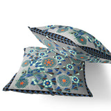 Set of Two 16" X 16" Gray and Orange Peacock Blown Seam Floral Indoor Outdoor Throw Pillow