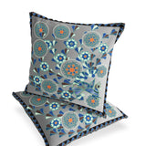 Set of Two 16" X 16" Gray and Orange Peacock Blown Seam Floral Indoor Outdoor Throw Pillow
