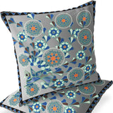 Set of Two 16" X 16" Gray and Orange Peacock Blown Seam Floral Indoor Outdoor Throw Pillow