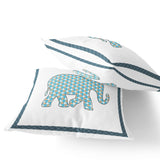 Set of Two 16" X 16" Blue and White Elephant Blown Seam Animal Print Indoor Outdoor Throw Pillow