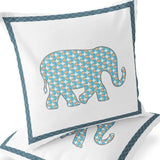 Set of Two 16" X 16" Blue and White Elephant Blown Seam Animal Print Indoor Outdoor Throw Pillow