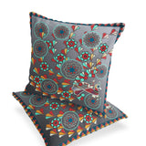 Set of Two 16" X 16" Gray and Yellow Peacock Blown Seam Floral Indoor Outdoor Throw Pillow