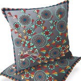 Set of Two 16" X 16" Gray and Yellow Peacock Blown Seam Floral Indoor Outdoor Throw Pillow
