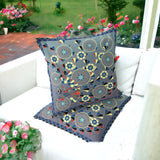 Set of Two 16" X 16" Gray and Blue Peacock Blown Seam Floral Indoor Outdoor Throw Pillow