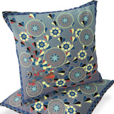 Set of Two 16" X 16" Gray and Blue Peacock Blown Seam Floral Indoor Outdoor Throw Pillow