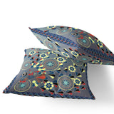 Set of Two 16" X 16" Gray and Blue Peacock Blown Seam Floral Indoor Outdoor Throw Pillow
