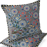 Set of Two 16" X 16" Gray and Blue Peacock Blown Seam Floral Indoor Outdoor Throw Pillow
