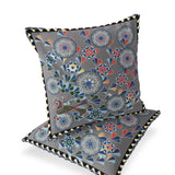 Set of Two 16" X 16" Gray and Yellow Peacock Blown Seam Floral Indoor Outdoor Throw Pillow
