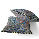 Set of Two 16" X 16" Gray and Yellow Peacock Blown Seam Floral Indoor Outdoor Throw Pillow