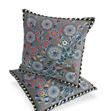 Set of Two 16" X 16" Gray and Yellow Peacock Blown Seam Floral Indoor Outdoor Throw Pillow