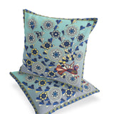 Set of Two 16" X 16" Green and Brown Peacock Blown Seam Floral Indoor Outdoor Throw Pillow