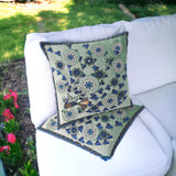 Set of Two 16" X 16" Green and Brown Peacock Blown Seam Floral Indoor Outdoor Throw Pillow