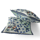 Set of Two 16" X 16" Green and Brown Peacock Blown Seam Floral Indoor Outdoor Throw Pillow