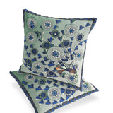Set of Two 16" X 16" Green and Brown Peacock Blown Seam Floral Indoor Outdoor Throw Pillow
