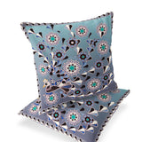 Set of Two 16" X 16" Blue and Purple Peacock Blown Seam Floral Indoor Outdoor Throw Pillow