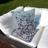 Set of Two 16" X 16" Blue and Purple Peacock Blown Seam Floral Indoor Outdoor Throw Pillow