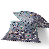 Set of Two 16" X 16" Blue and Purple Peacock Blown Seam Floral Indoor Outdoor Throw Pillow