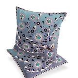 Set of Two 16" X 16" Blue and Purple Peacock Blown Seam Floral Indoor Outdoor Throw Pillow
