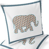 Set of Two 16" X 16" Black and Off White Peacock Blown Seam Floral Indoor Outdoor Throw Pillow
