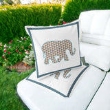 Set of Two 16" X 16" Gold and White Elephant Blown Seam Animal Print Indoor Outdoor Throw Pillow