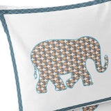 Set of Two 16" X 16" Gold and White Elephant Blown Seam Animal Print Indoor Outdoor Throw Pillow