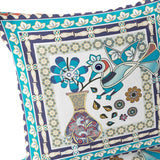 Set of Two 16" X 16" Blue and Purple Peacock Blown Seam Floral Indoor Outdoor Throw Pillow