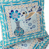Set of Two 16" X 16" Blue and Purple Peacock Blown Seam Floral Indoor Outdoor Throw Pillow