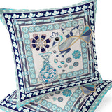 Set of Two 16" X 16" Blue and Gold Peacock Blown Seam Floral Indoor Outdoor Throw Pillow