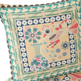 Set of Two 16" X 16" Beige and Black Peacock Blown Seam Floral Indoor Outdoor Throw Pillow