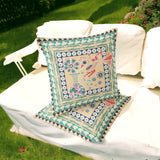 Set of Two 16" X 16" Green and Pink Peacock Blown Seam Floral Indoor Outdoor Throw Pillow