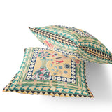Set of Two 16" X 16" Green and Pink Peacock Blown Seam Floral Indoor Outdoor Throw Pillow