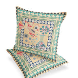 Set of Two 16" X 16" Green and Pink Peacock Blown Seam Floral Indoor Outdoor Throw Pillow