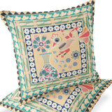 Set of Two 16" X 16" Green and Pink Peacock Blown Seam Floral Indoor Outdoor Throw Pillow