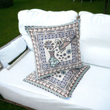 Set of Two 16" X 16" Beige and Gray Peacock Blown Seam Floral Indoor Outdoor Throw Pillow