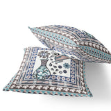 Set of Two 16" X 16" Beige and Gray Peacock Blown Seam Floral Indoor Outdoor Throw Pillow