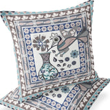 Set of Two 16" X 16" Beige and Gray Peacock Blown Seam Floral Indoor Outdoor Throw Pillow