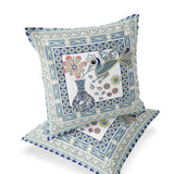 Set of Two 16" X 16" Beige and Green Peacock Blown Seam Floral Indoor Outdoor Throw Pillow
