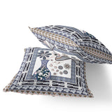 Set of Two 16" X 16" Beige and Orange Peacock Blown Seam Floral Indoor Outdoor Throw Pillow