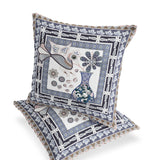 Set of Two 16" X 16" Beige and Orange Peacock Blown Seam Floral Indoor Outdoor Throw Pillow