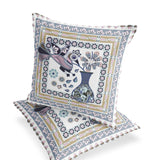 Set of Two 16" X 16" Beige and White Peacock Blown Seam Floral Indoor Outdoor Throw Pillow