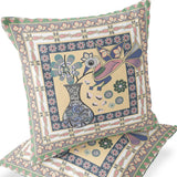 Set of Two 16" X 16" Beige and White Peacock Blown Seam Floral Indoor Outdoor Throw Pillow