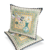 Set of Two 16" X 16" Beige and Pink Peacock Blown Seam Floral Indoor Outdoor Throw Pillow